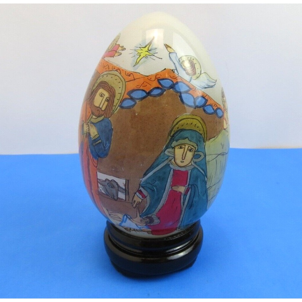 Treasured Visions Hand Blown Glass Egg 1991 Nativity Design Jesus